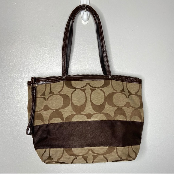 Coach Signature Stripe Patent Tote Handbag - Picture 4 of 8